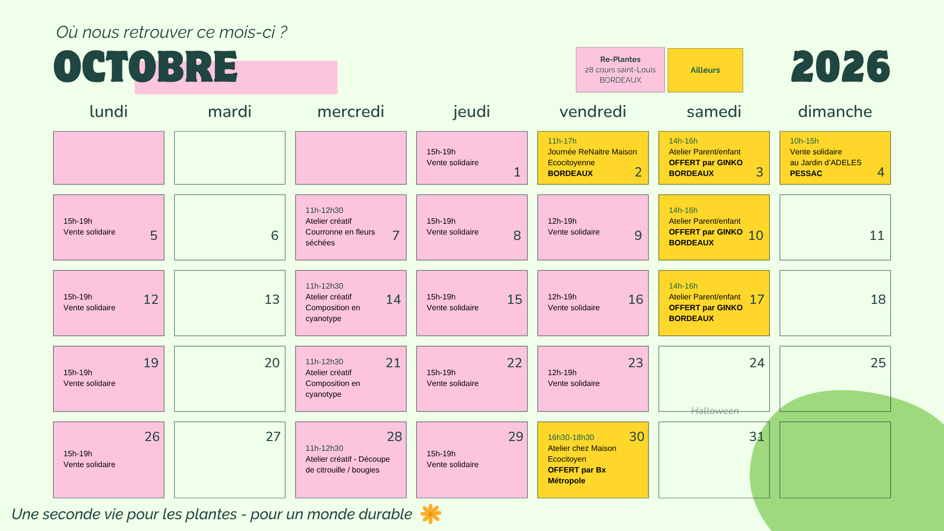 Planning octobre Re-Plantes
